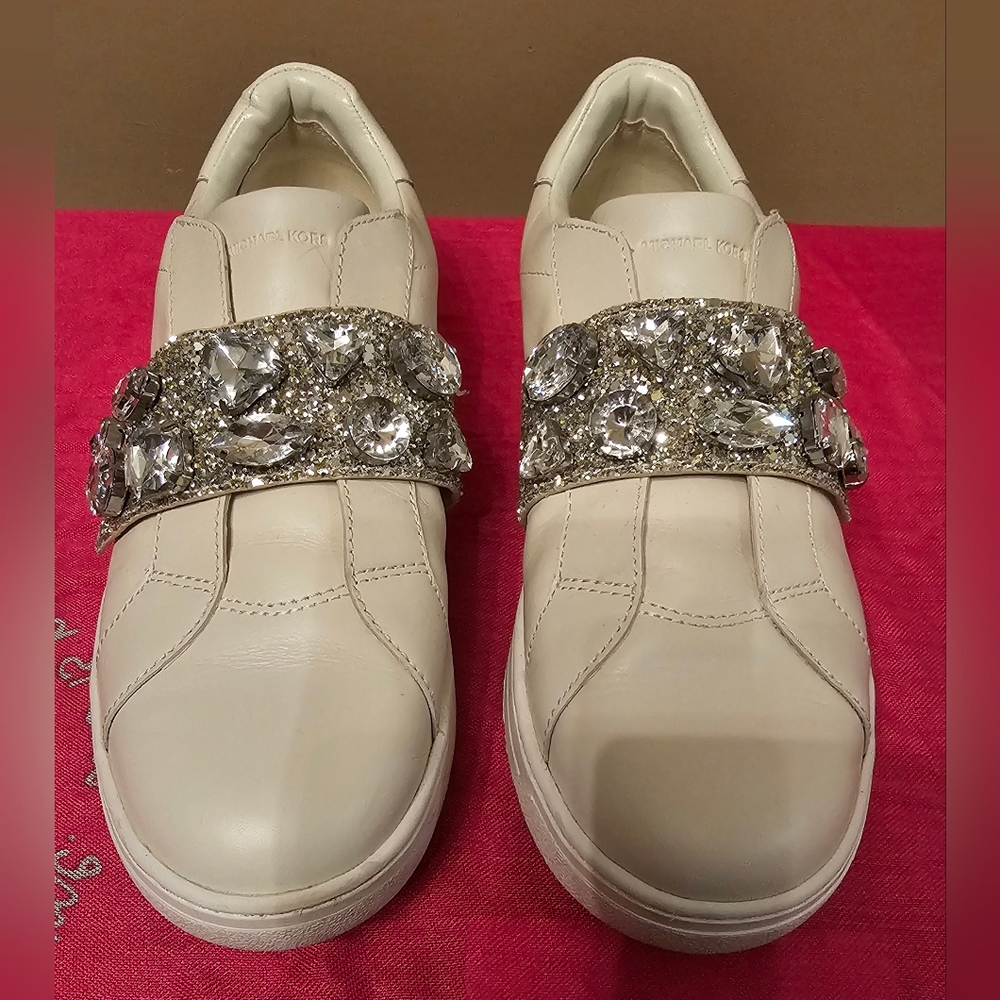 MICHAEL MICHAEL KORS Kenna Leather and Jewel Embellished Glitter Sneaker
